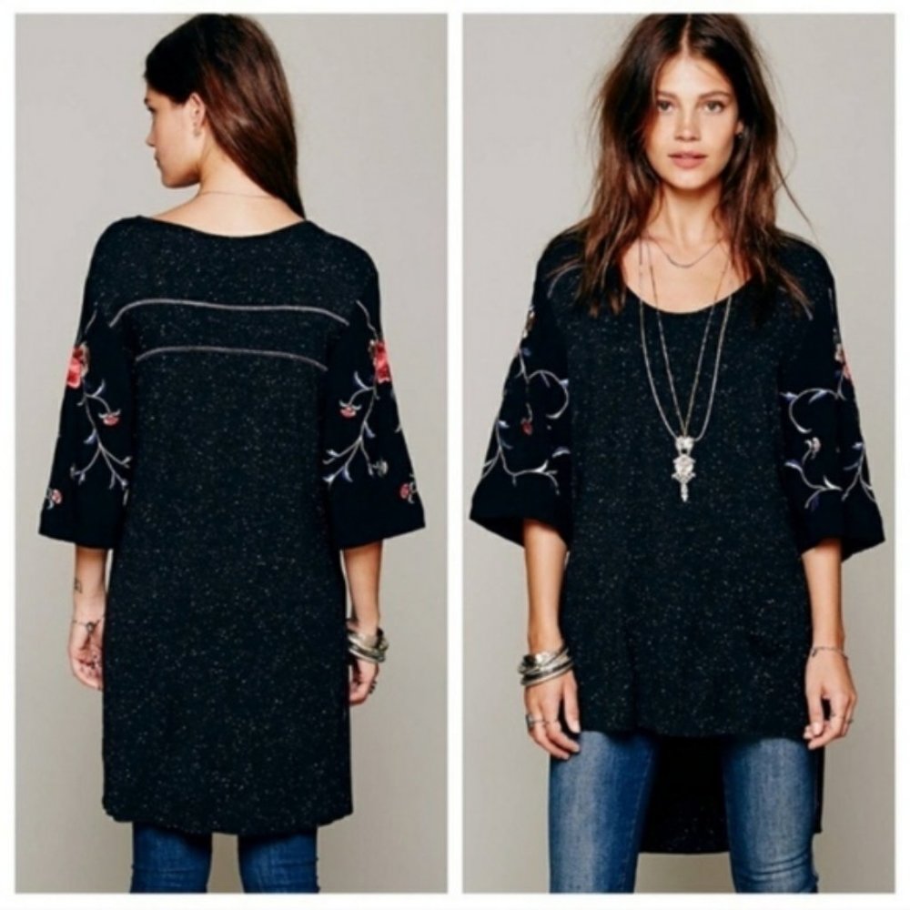 Free People Speckled Tunic with Embroidered Sleeve Size XS